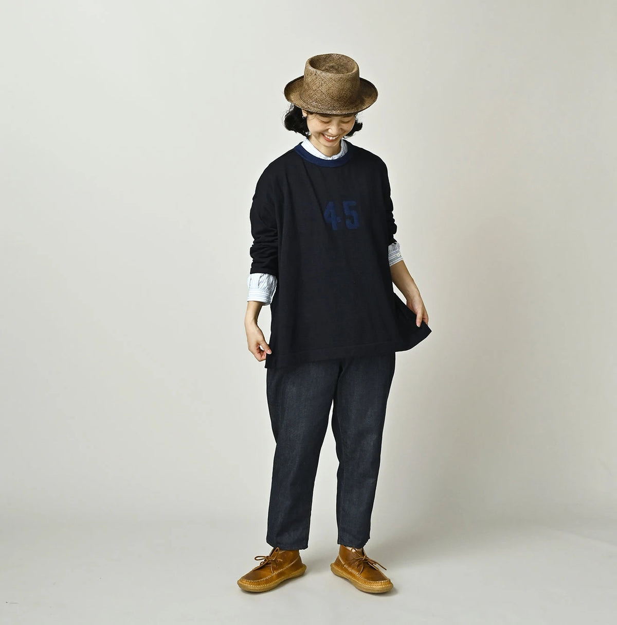 45R Indigo Jacquard Knit-sew 908 Big Slit Hiko