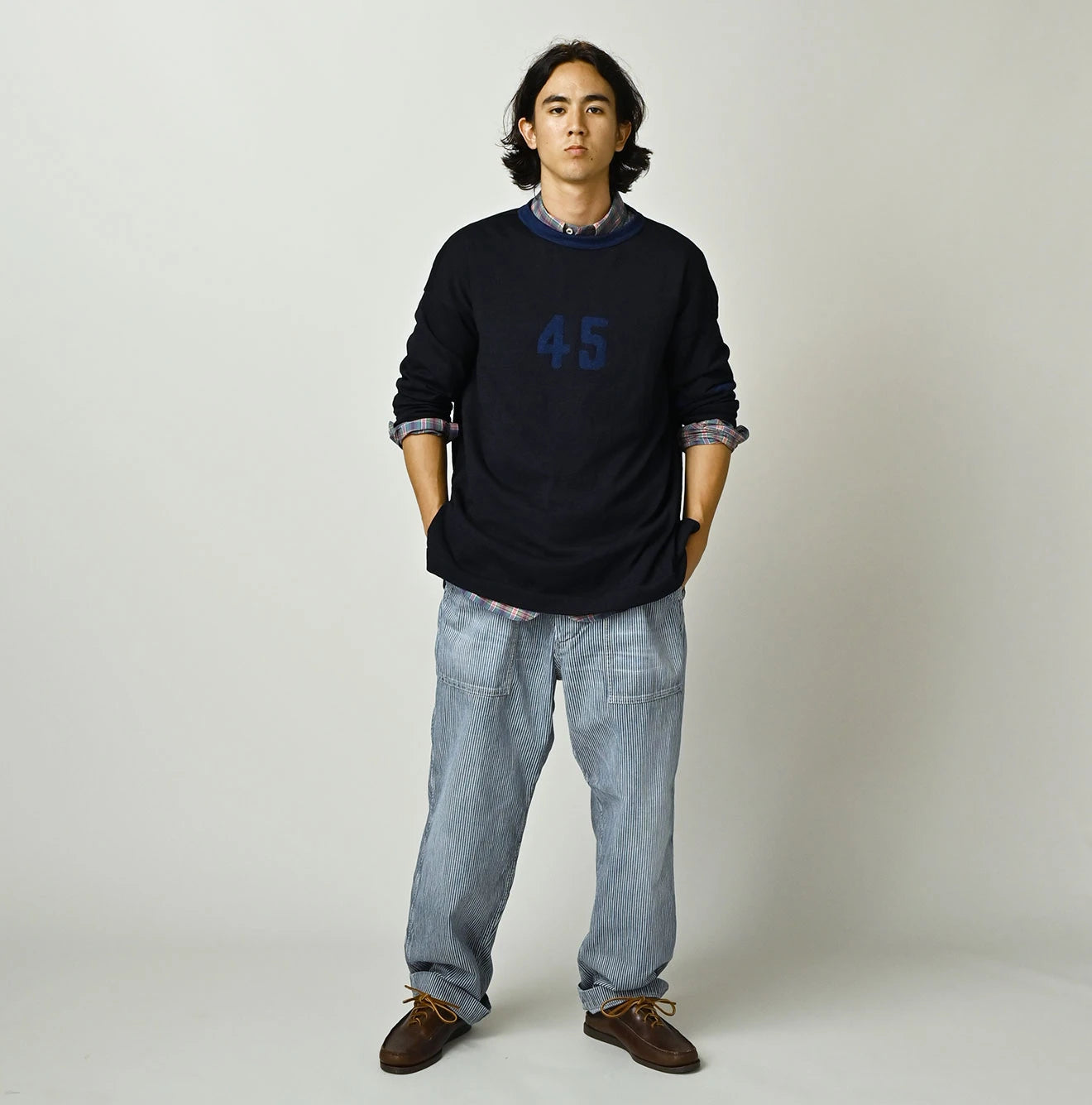 45R Indigo Jacquard Knit-sew 908 Big Slit Hiko - Image 3