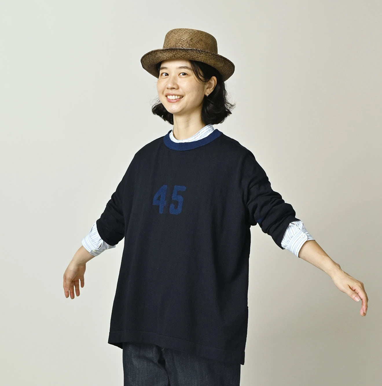 45R Indigo Jacquard Knit-sew 908 Big Slit Hiko - Image 4