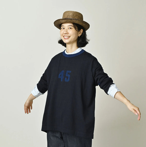 45R Indigo Jacquard Knit-sew 908 Big Slit Hiko