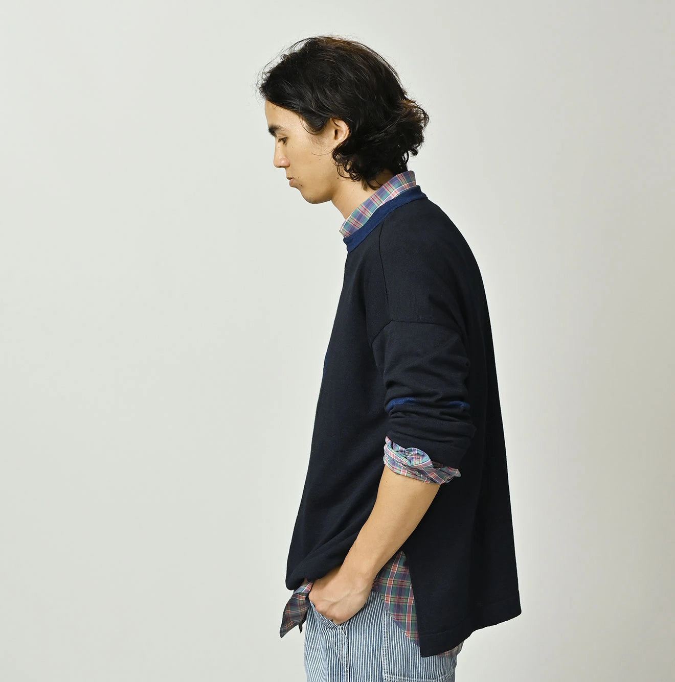 Indigo Jacquard Knit-sew 908 Big Slit Hiko | 45R Official Online