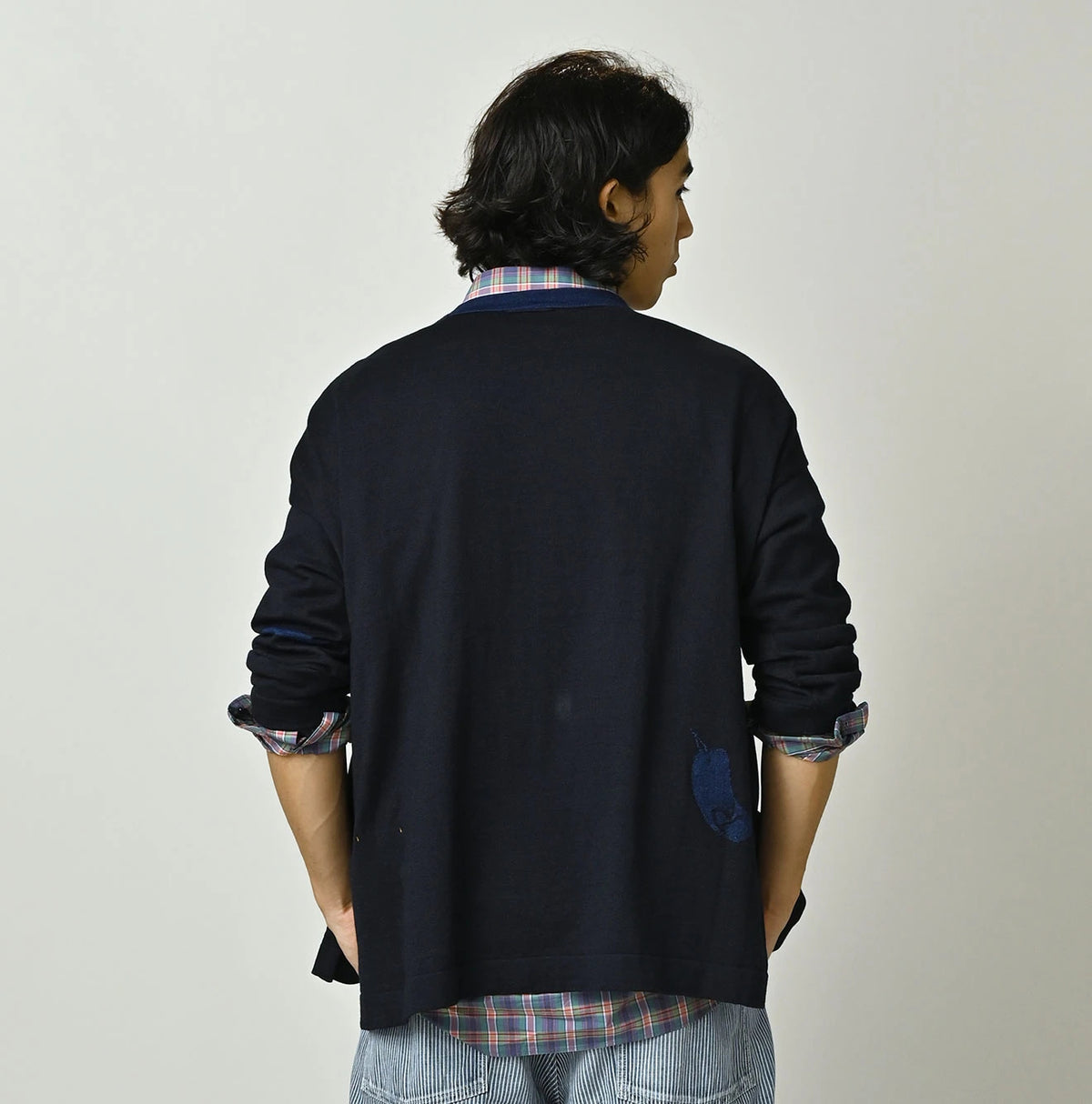 45R Indigo Jacquard Knit-sew 908 Big Slit Hiko