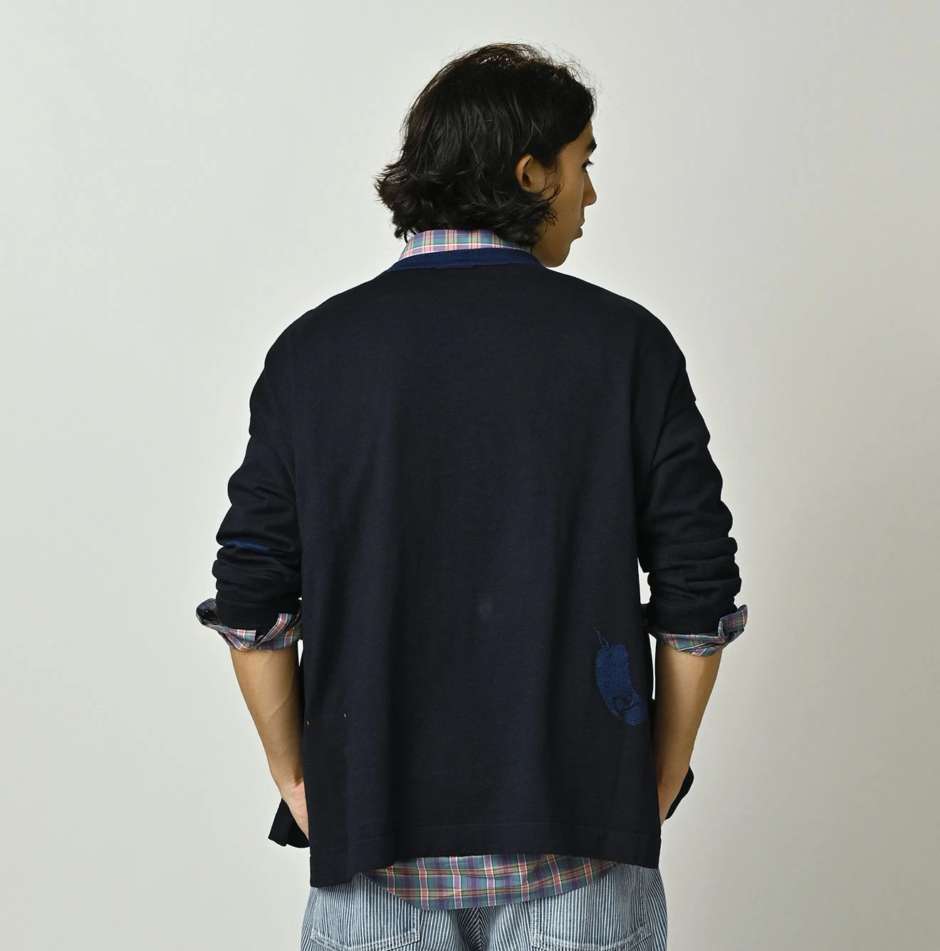 45R Indigo Jacquard Knit-sew 908 Big Slit Hiko - Image 9