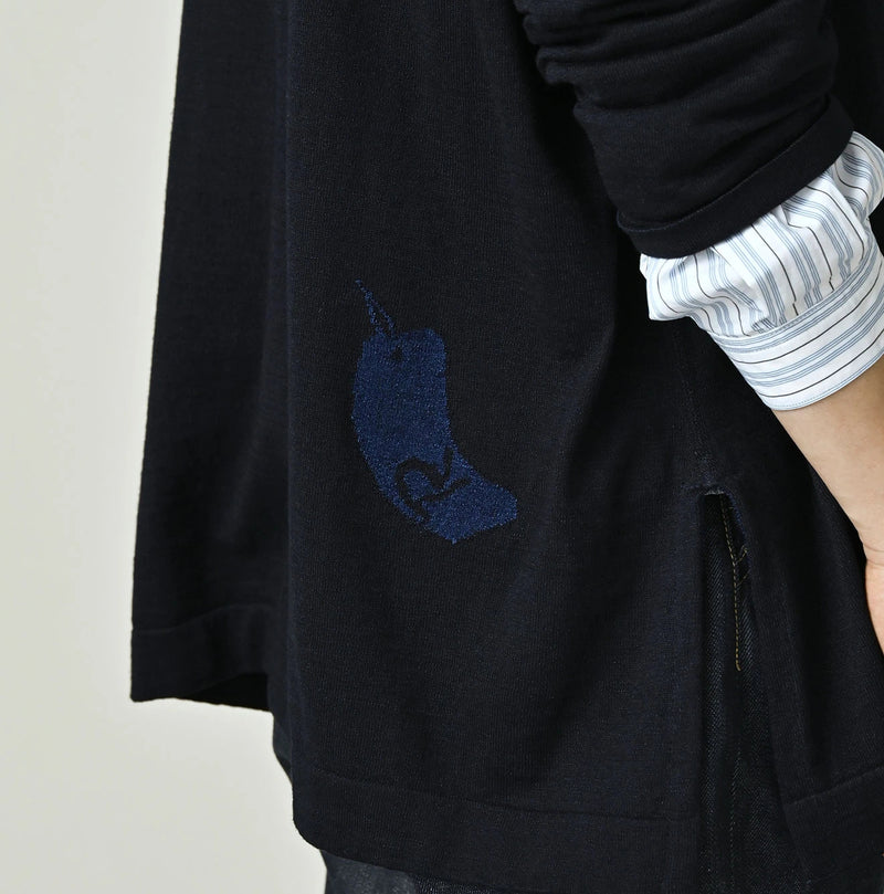 45R Indigo Jacquard Knit-sew 908 Big Slit Hiko - Image 14