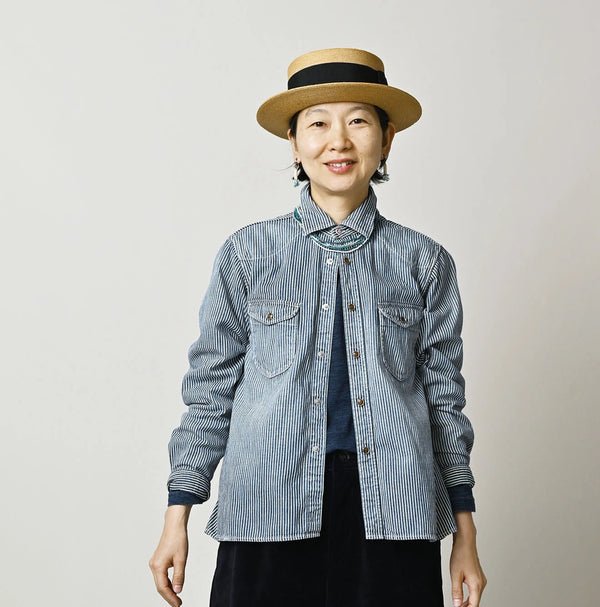 45R Komugi Denim Flare Eastern Blouse