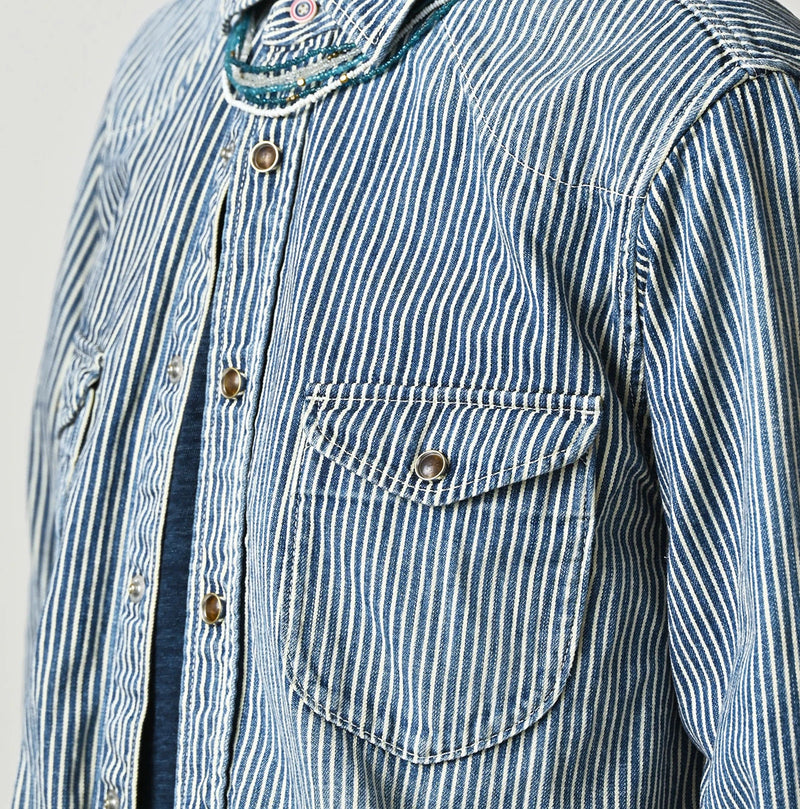 45R Komugi Denim Flare Eastern Blouse - Image 8