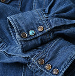 45R Komugi Denim Flare Eastern Blouse