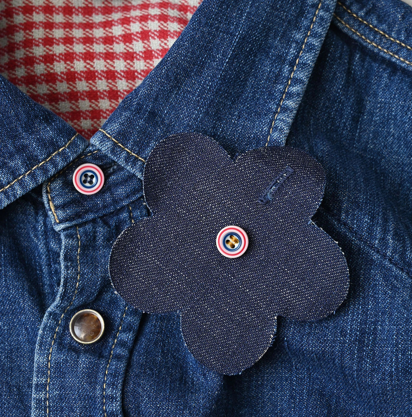 45R Komugi Denim Flare Eastern Blouse