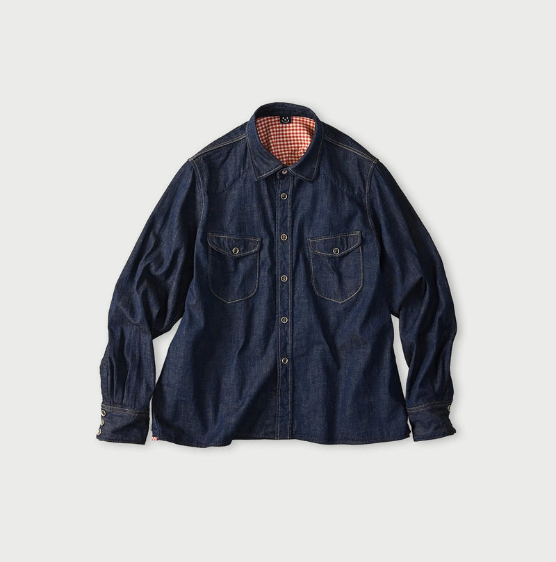 45R Komugi Denim Flare Eastern Blouse - Image 1
