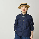 45R Komugi Denim Flare Eastern Blouse