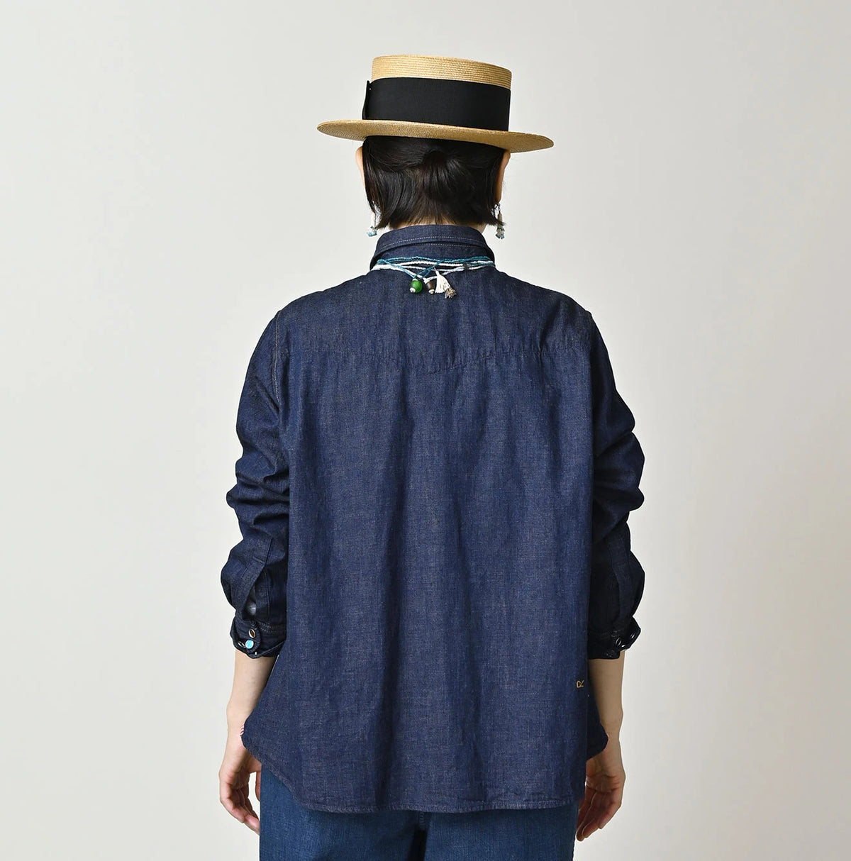 45R Komugi Denim Flare Eastern Blouse