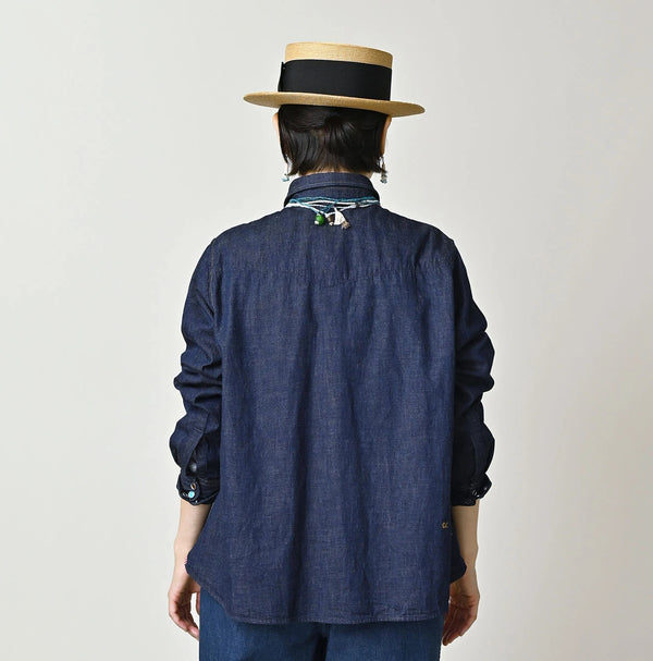 45R Komugi Denim Flare Eastern Blouse