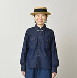 45R Komugi Denim Flare Eastern Blouse