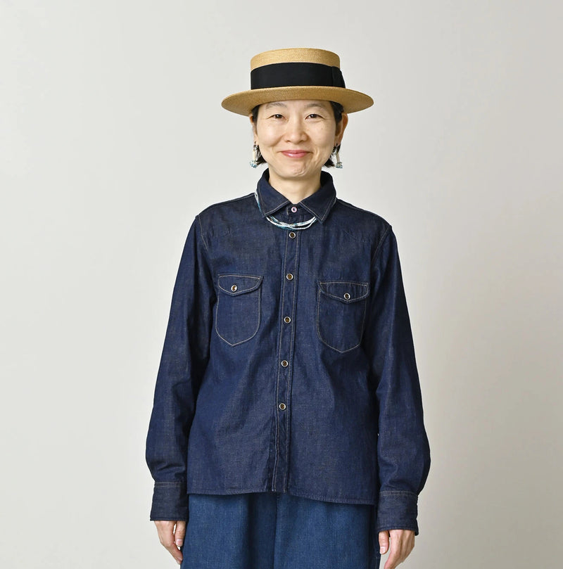 45R Komugi Denim Flare Eastern Blouse - Image 6