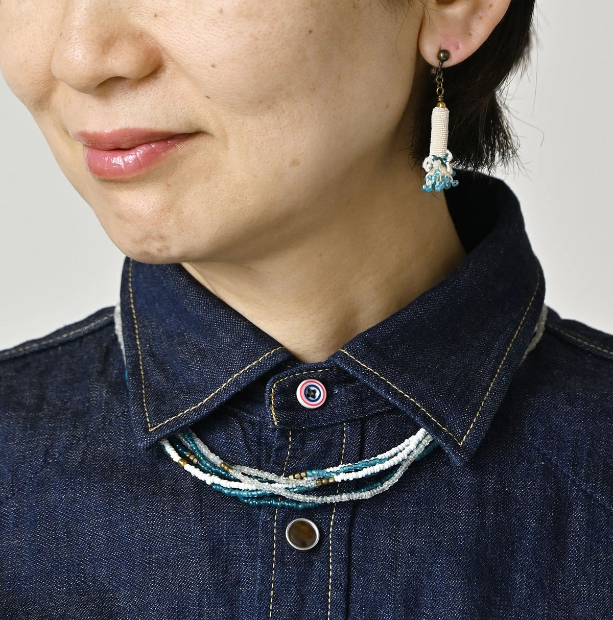 45R Komugi Denim Flare Eastern Blouse