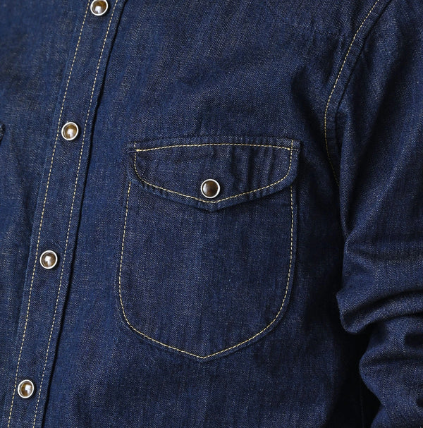 45R Komugi Denim Flare Eastern Blouse
