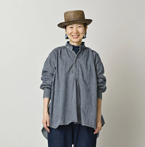 45R Indigo Hickory Komugi Denim Hechima Blouse (Distressed)