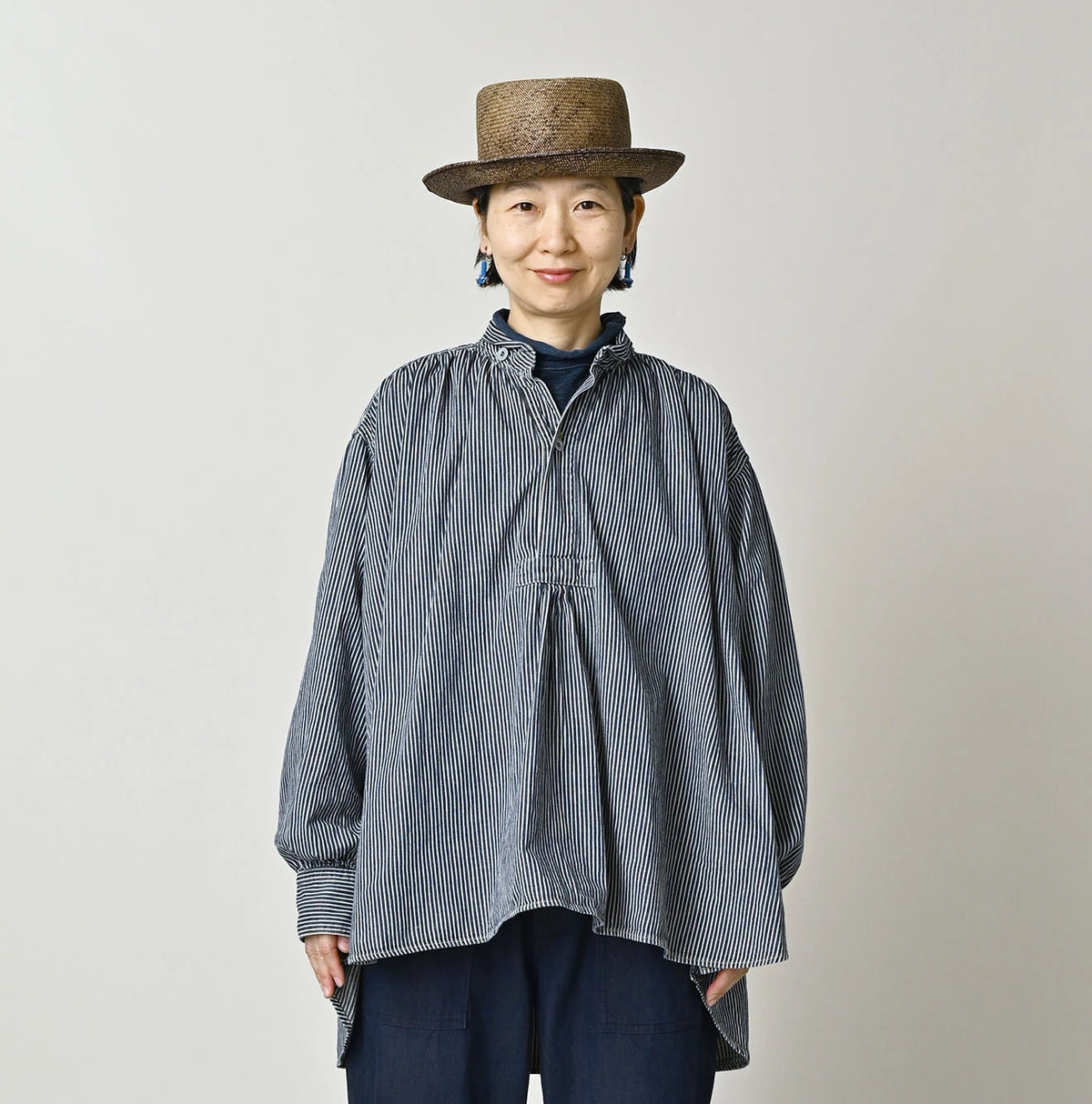 45R Indigo Hickory Komugi Denim Hechima Blouse (Distressed)