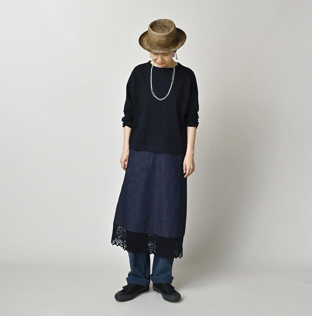 45R Komugi Denim Lace x Wrap Skirt