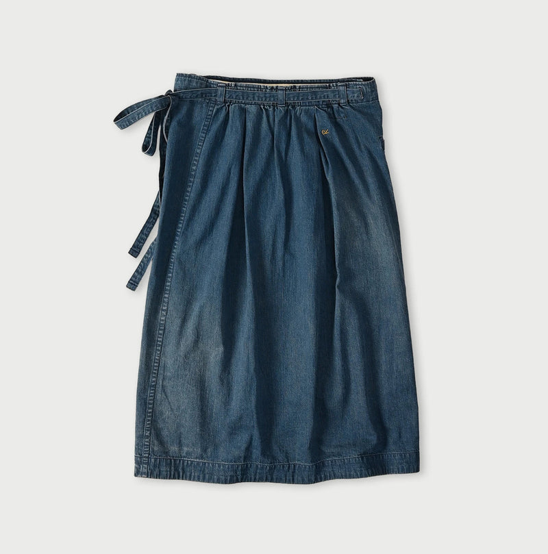 45R Light Mont Brown Denim Wrap Skirt Distressed - Image 12