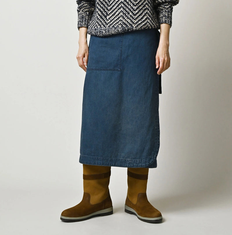 45R Light Mont Brown Denim Wrap Skirt Distressed - Image 3