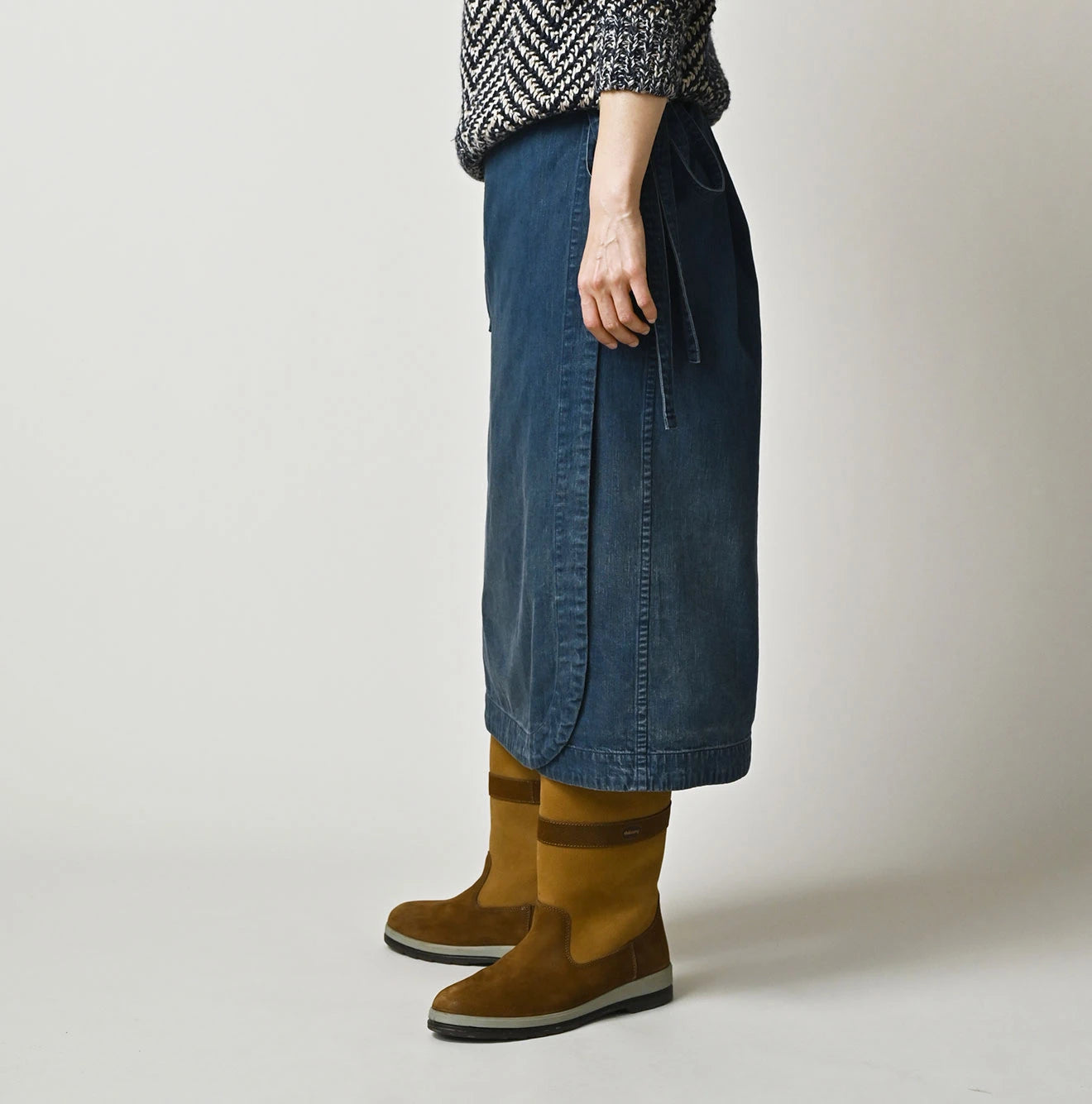 45R Light Mont Brown Denim Wrap Skirt Distressed - Image 4