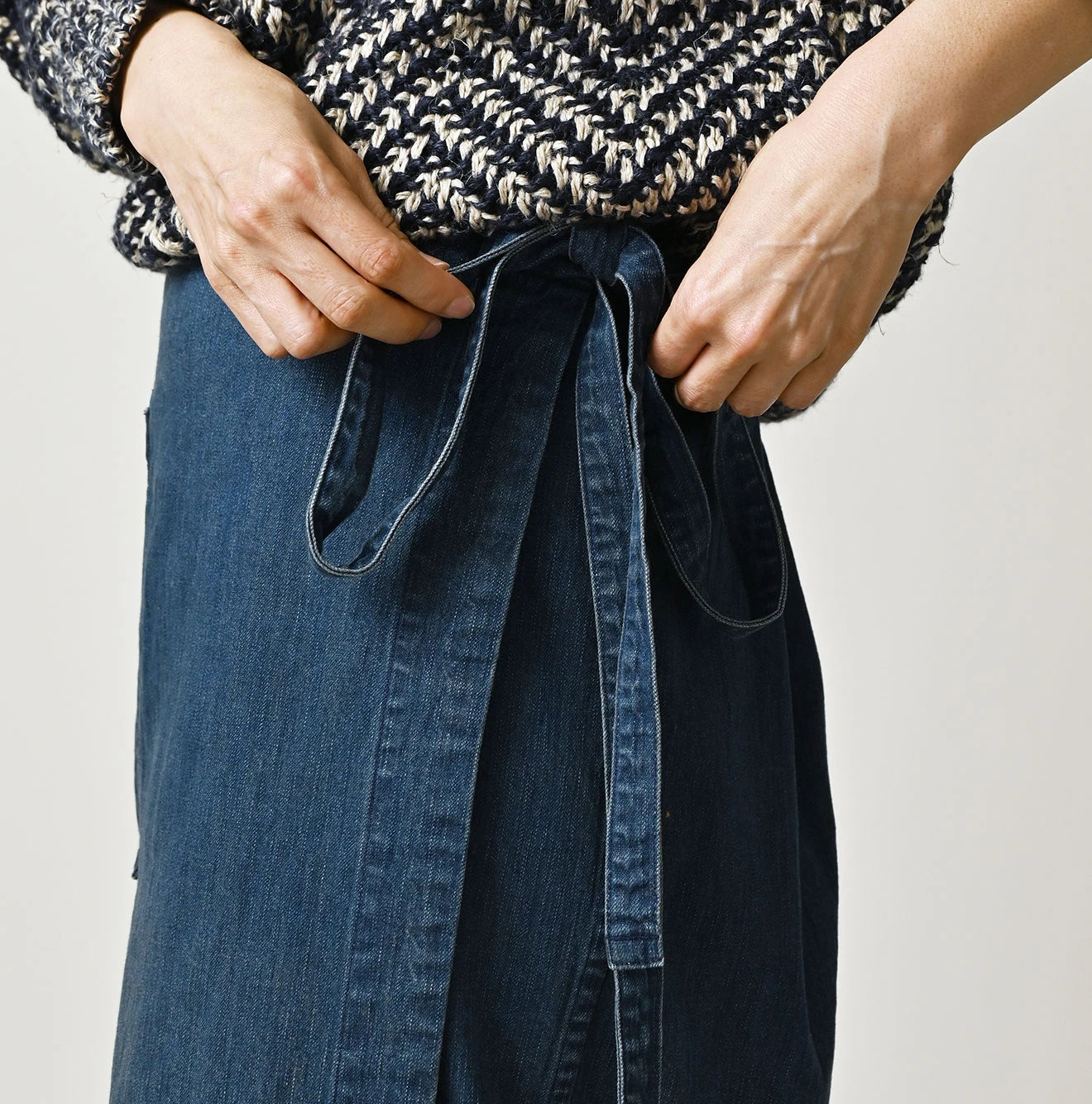 45R Light Mont Brown Denim Wrap Skirt Distressed - Image 7