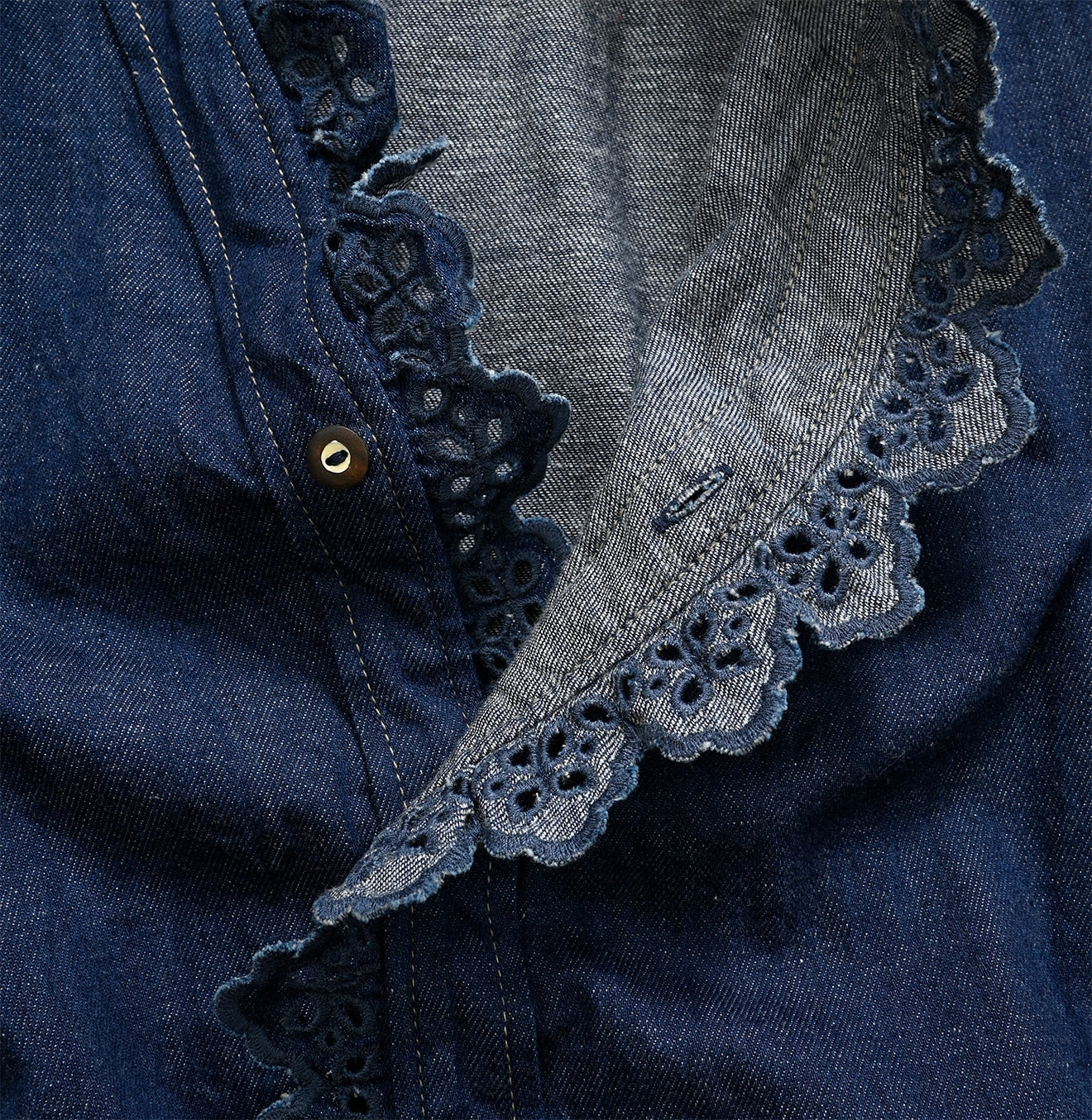 Shirt Denim Cutwork Frilled Dress