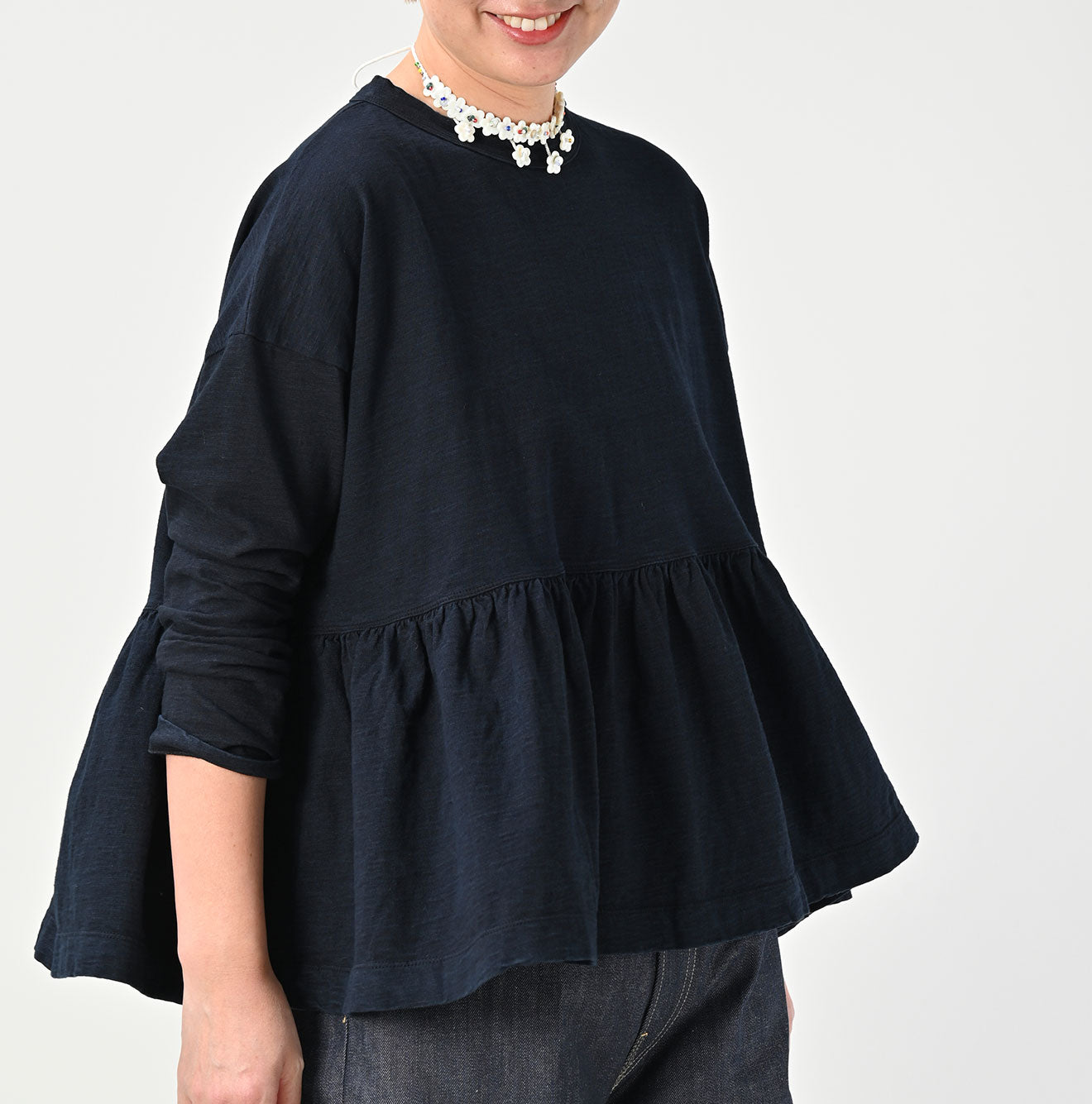 45R Indigo Tenjiku Frilled T-shirt