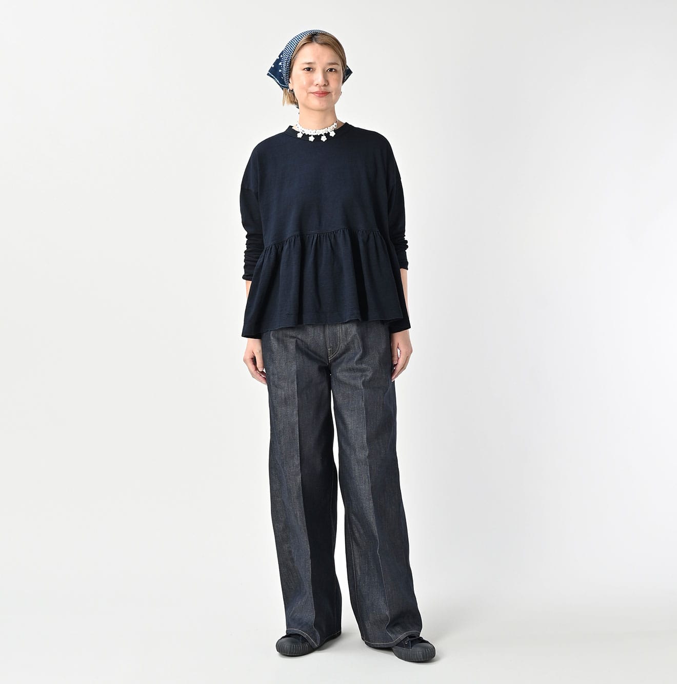 45R Indigo Tenjiku Frilled T-shirt