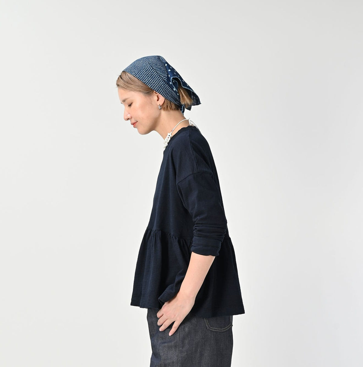 45R Indigo Tenjiku Frilled T-shirt