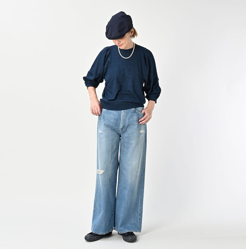 45R Indigo Tenjiku Puff Sleeve T-shirt