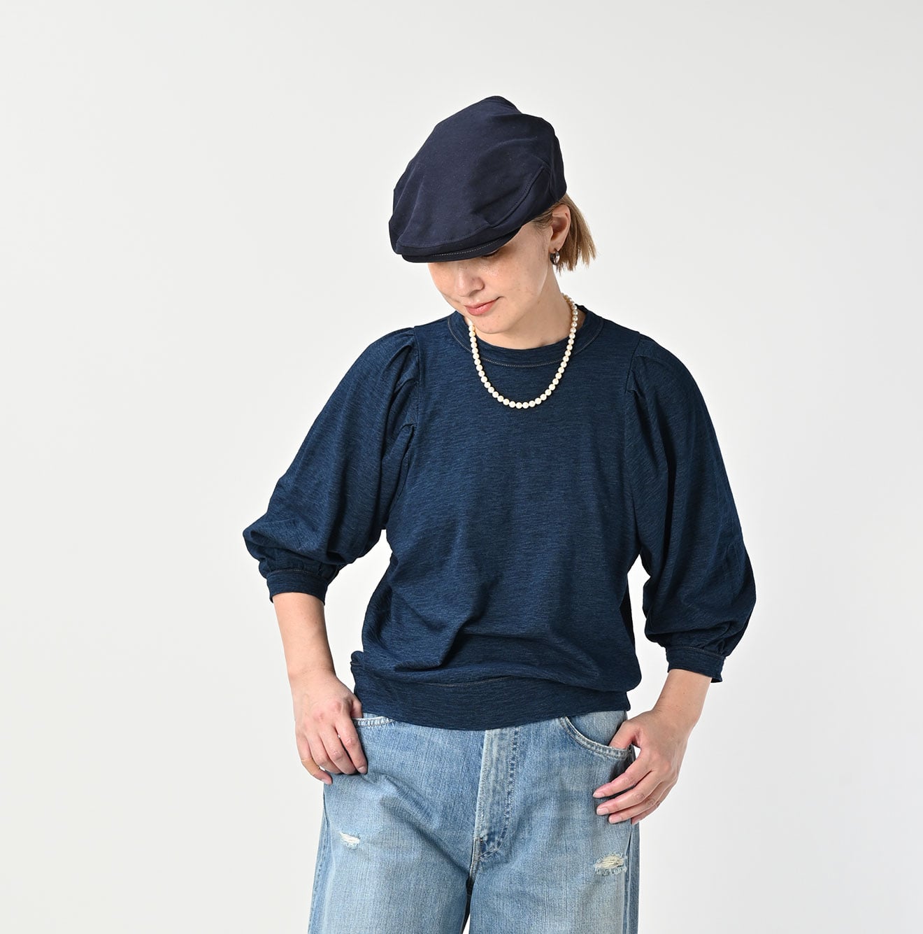 45R Indigo Tenjiku Puff Sleeve T-shirt - Image 5