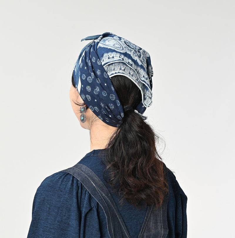 45R Indigo Gauze Paisley Sarasa Bandana