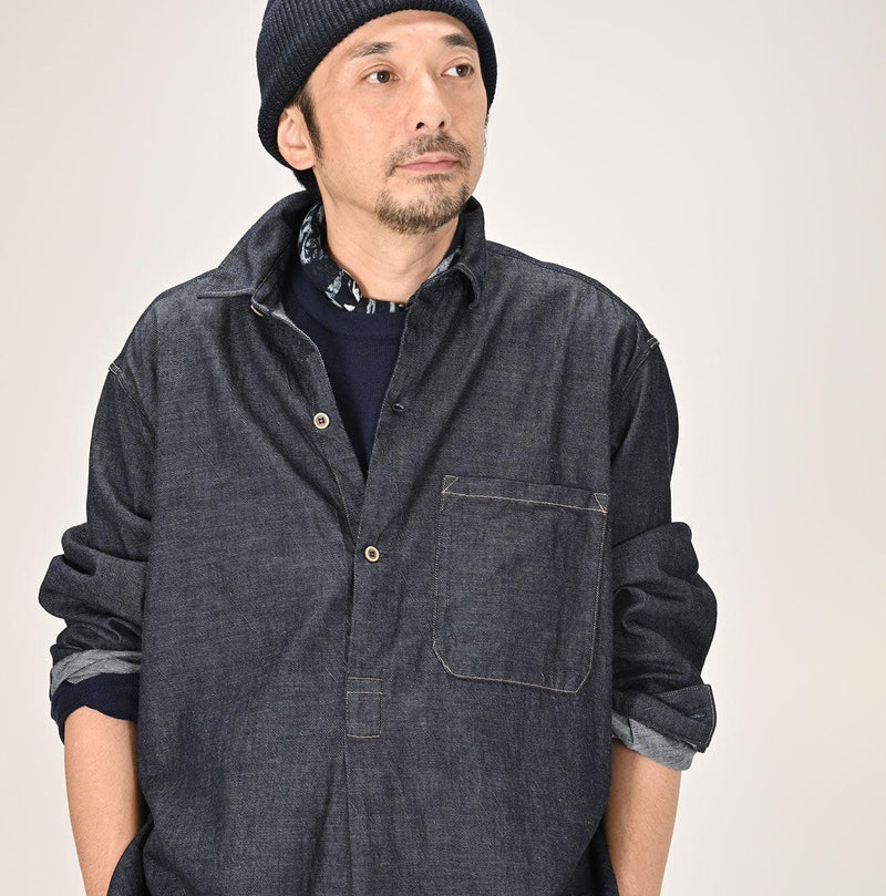 Indigo 45 Petit Denim Grandpa Pullover Shirt (Size 1) - 45R by 45rpm studio