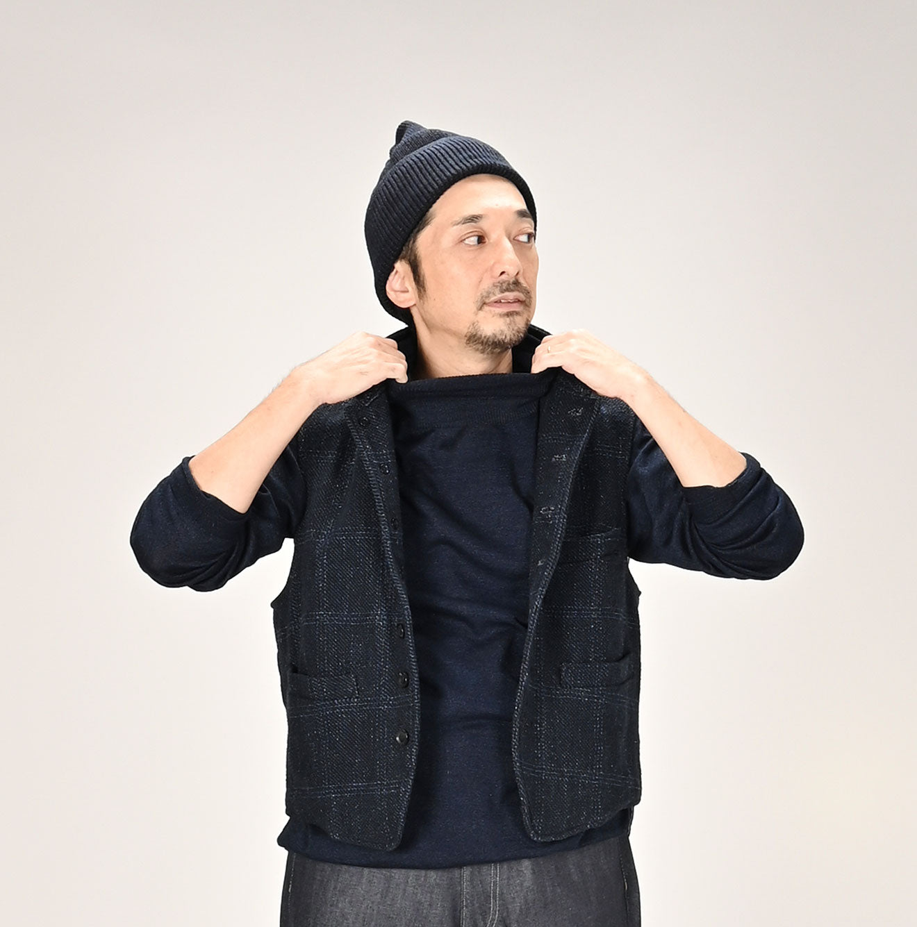 45R Indigo Super Gauze Wholegarment 908 Turtleneck