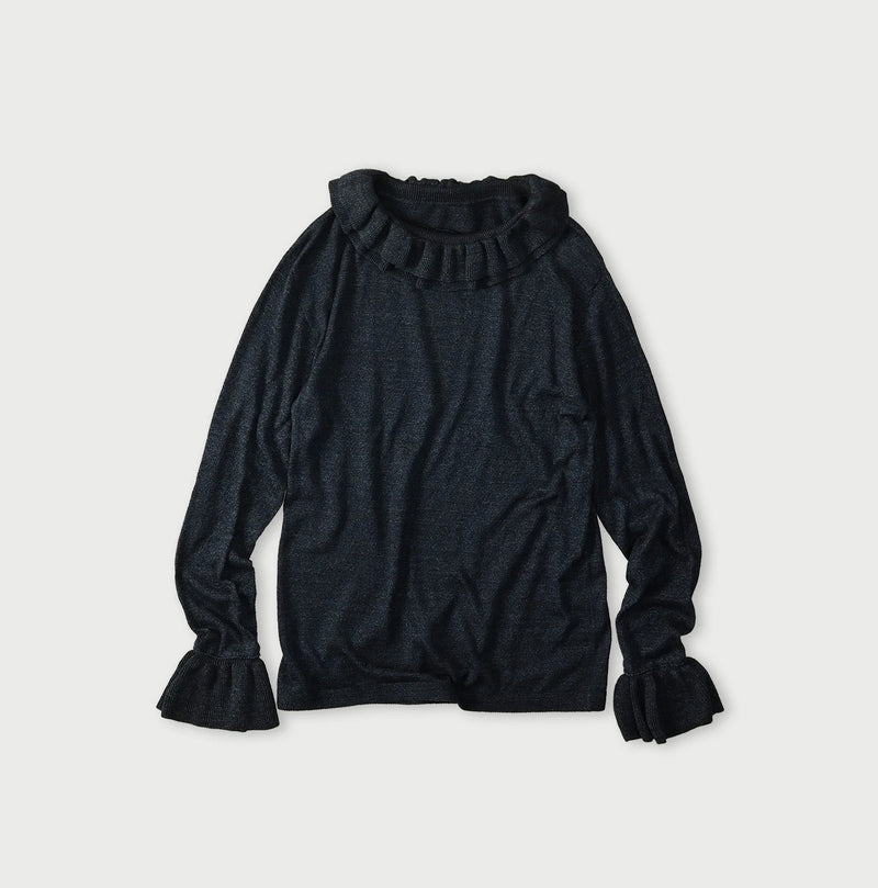 45R Indigo Super Gauze Frill T-Shirt - Image 1