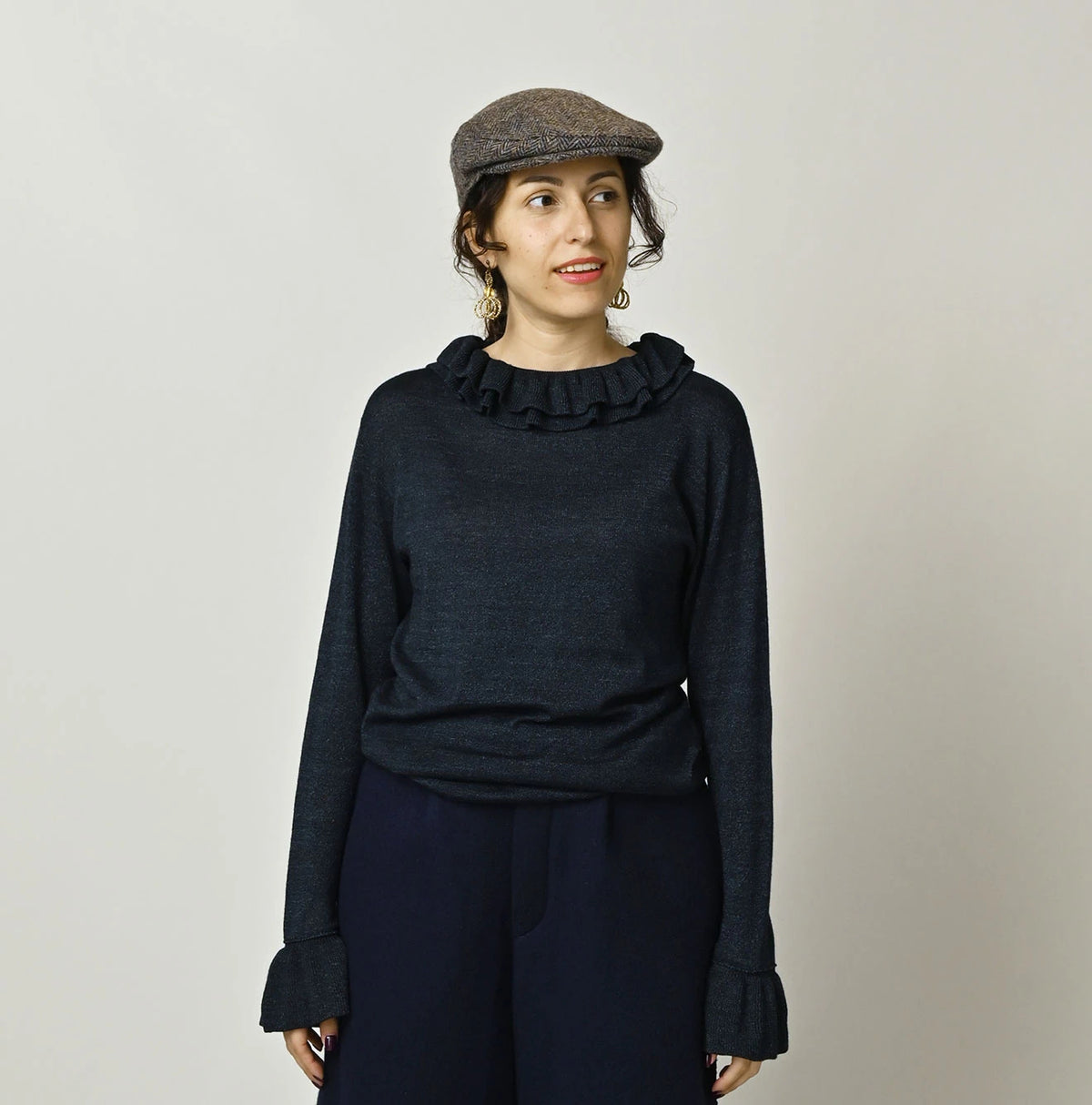 45R Indigo Super Gauze Frill T-Shirt - Image 3