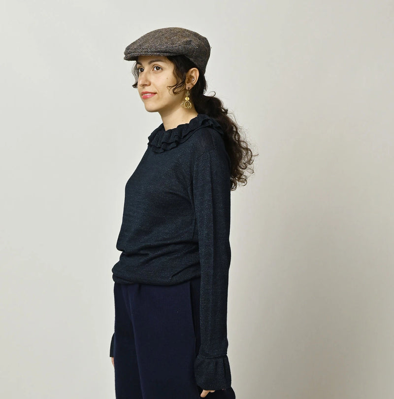 45R Indigo Super Gauze Frill T-Shirt - Image 4