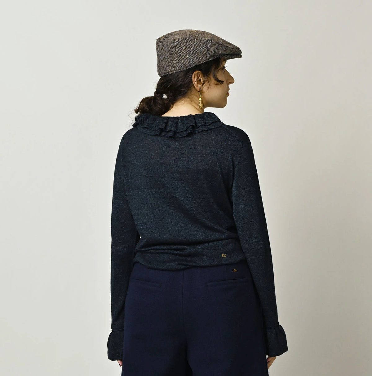 45R Indigo Super Gauze Frill T-Shirt - Image 5