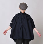 45R Indigo Yoko Sateen Shawl Collar Blouse