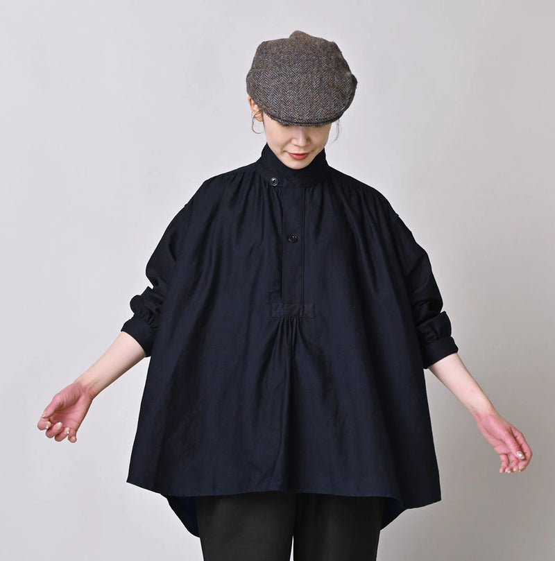 45R Indigo Yoko Sateen Shawl Collar Blouse - Image 3
