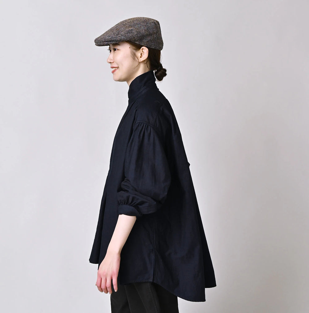 45R Indigo Yoko Sateen Shawl Collar Blouse