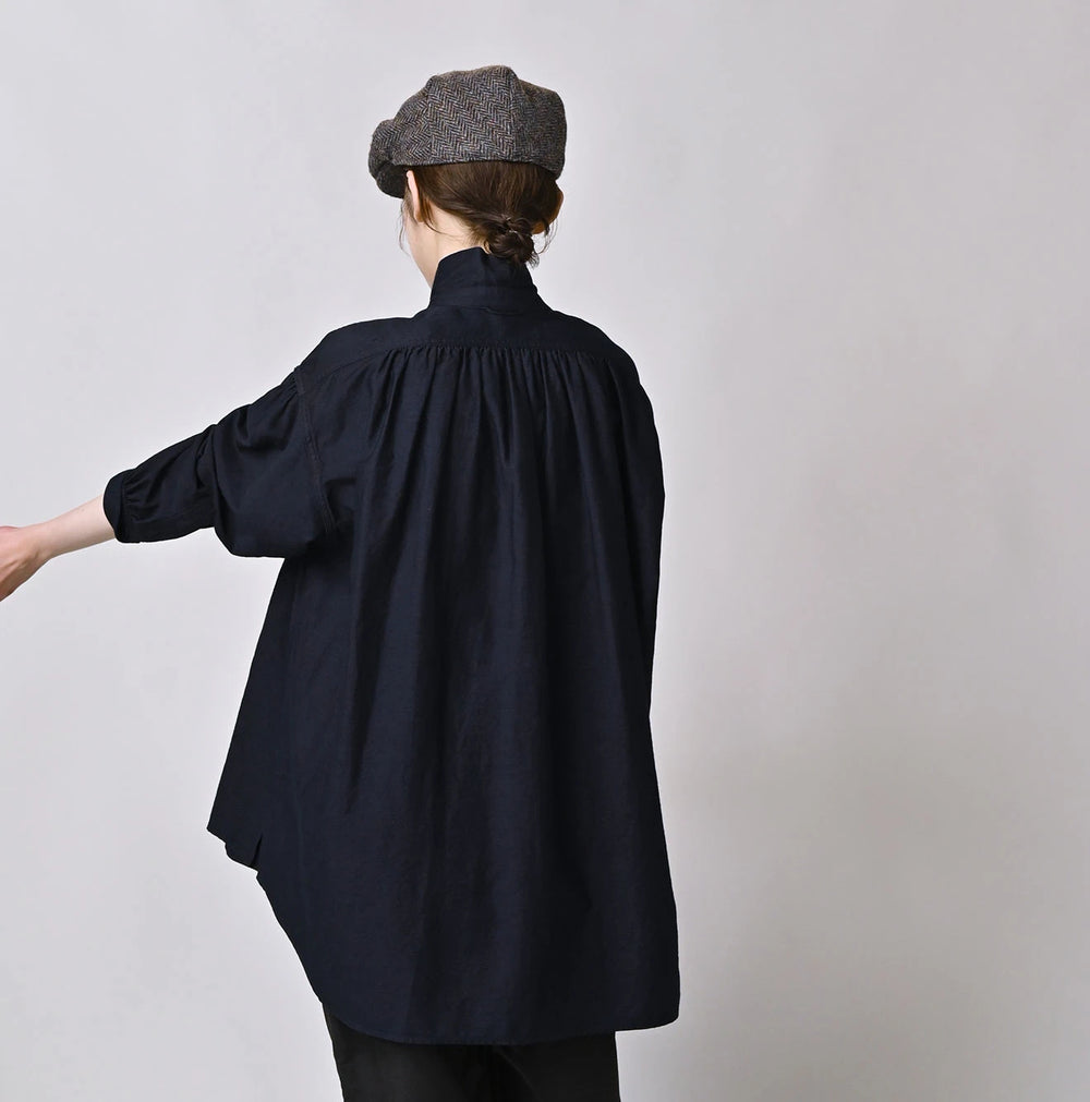 45R Indigo Yoko Sateen Shawl Collar Blouse