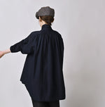 45R Indigo Yoko Sateen Shawl Collar Blouse