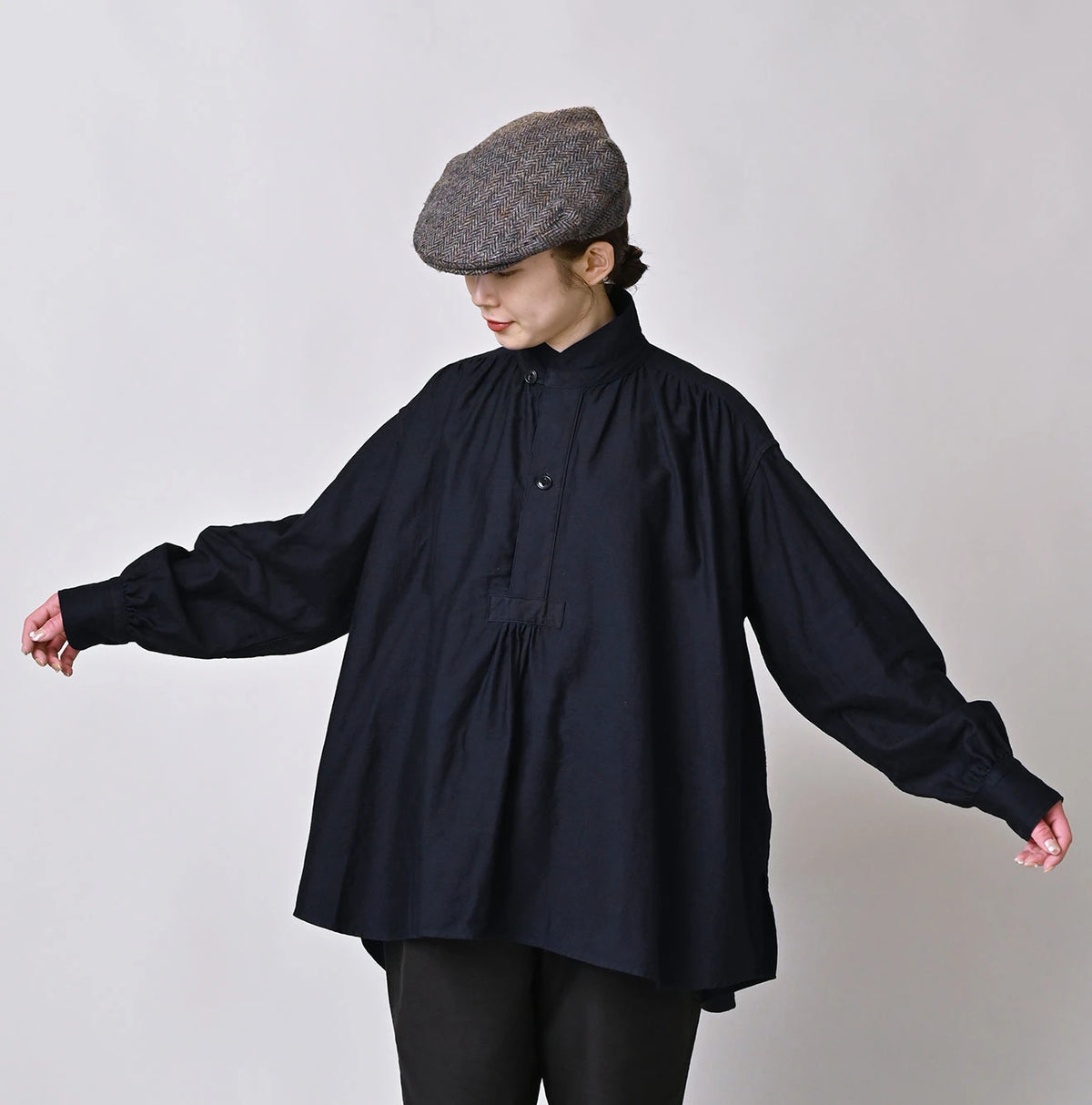 45R Indigo Yoko Sateen Shawl Collar Blouse - Image 6