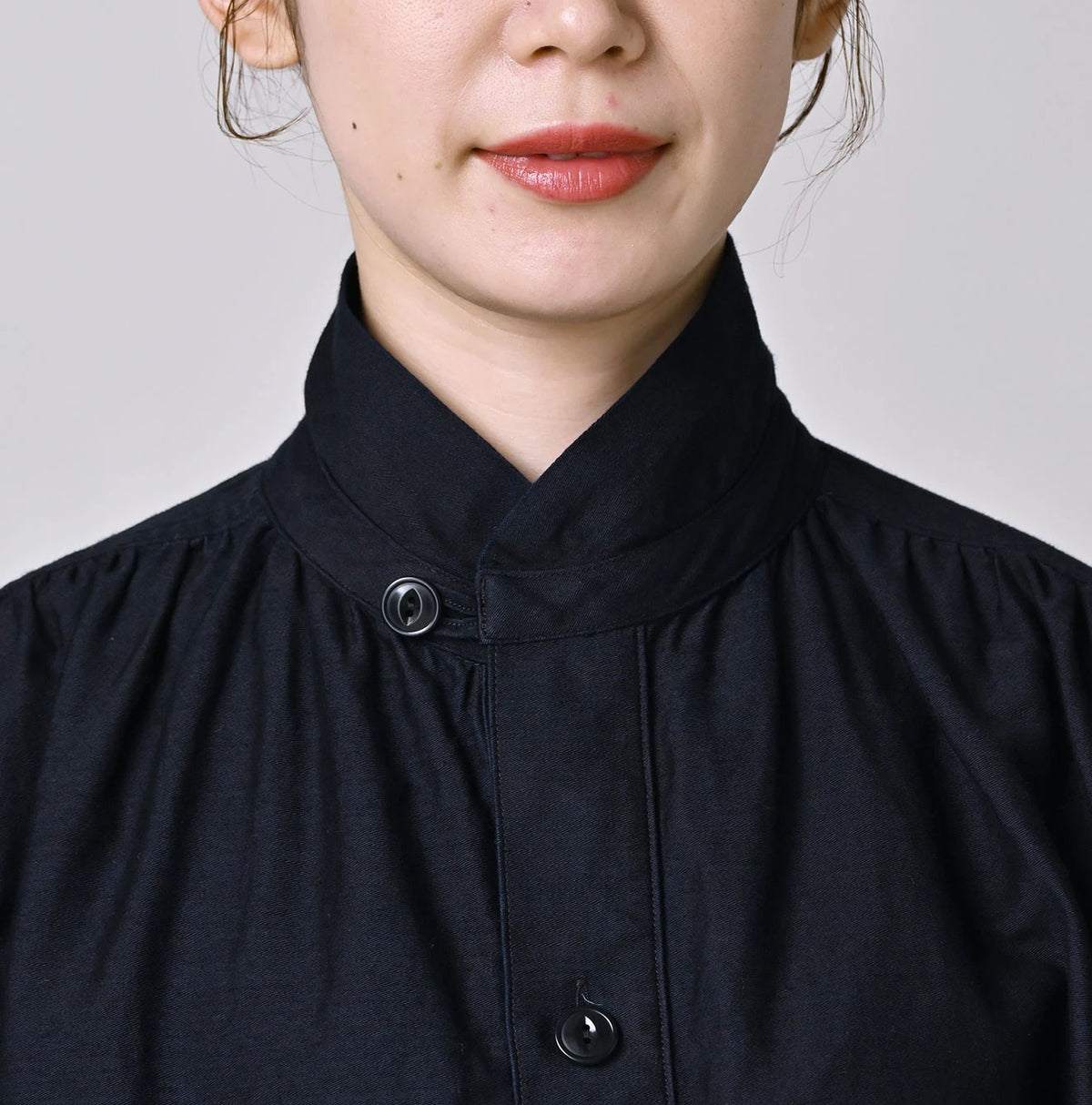 45R Indigo Yoko Sateen Shawl Collar Blouse