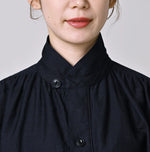 45R Indigo Yoko Sateen Shawl Collar Blouse