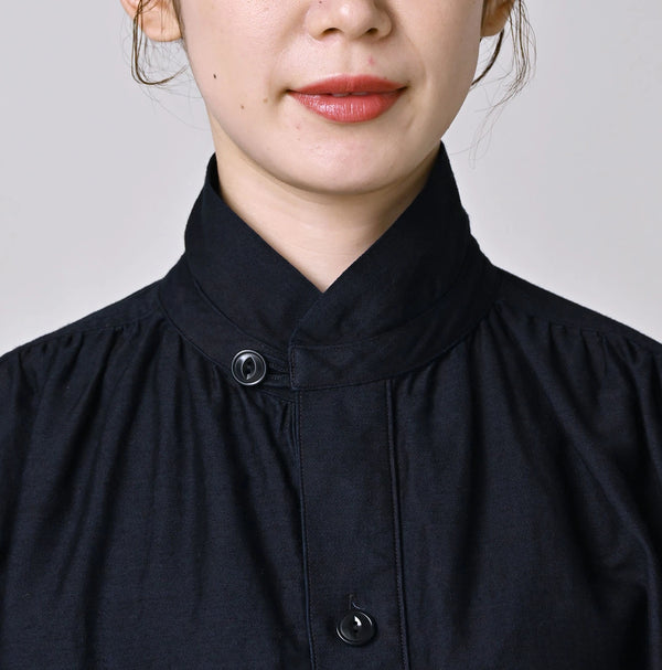 45R Indigo Yoko Sateen Shawl Collar Blouse