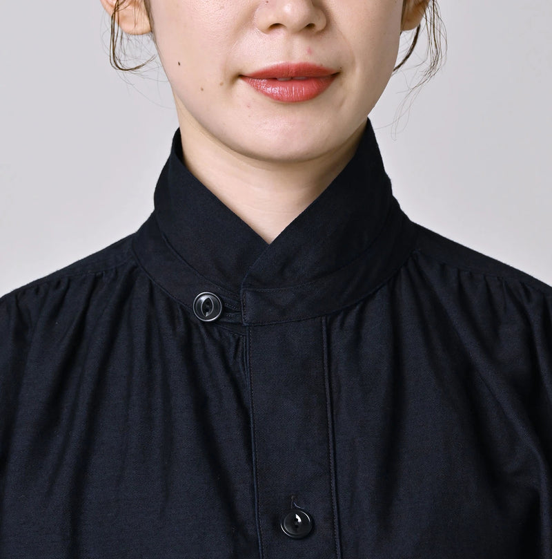 45R Indigo Yoko Sateen Shawl Collar Blouse - Image 7